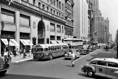 1940s Pedestrians Buses Cars Cabs 5Th Avenue Traffic Looking North Lord & Taylor Department Store Manhattan New York City Ny USA by Vintage Images canvas print