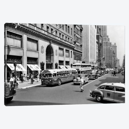 1940s Pedestrians Buses Cars Cabs 5Th Avenue Traffic Looking North Lord & Taylor Department Store Manhattan New York City Ny USA Canvas Print #VTG776} by Vintage Images Canvas Art Print