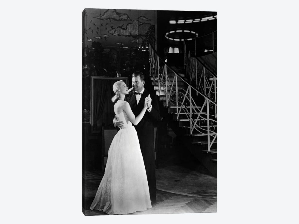 1940s Romantic Couple Man And Woman Formally Dressed Dancing Near Art Deco Staircase by Vintage Images 1-piece Canvas Print