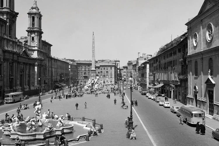 1950s 1960s Piazza Navona View Of City Square With Fountains Rome Italy