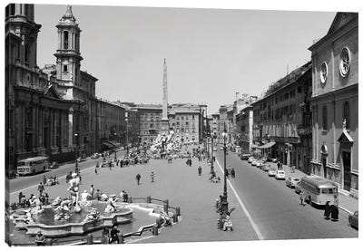 1950s 1960s Piazza Navona View Of City Square With Fountains Rome Italy Canvas Art Print - Fountain Art