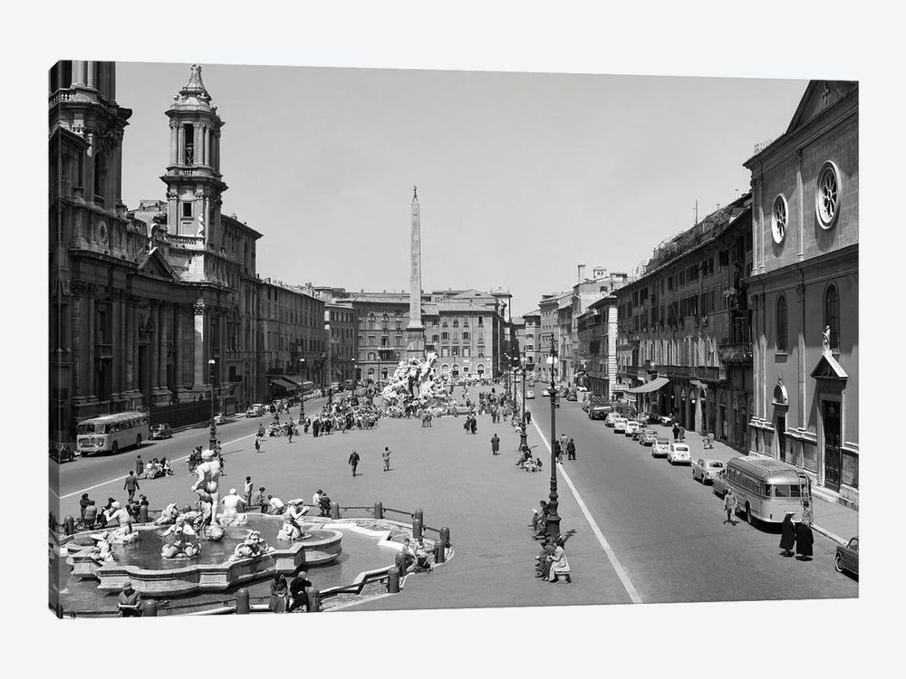 1950s 1960s Piazza Navona View Of City Square With Fountains Rome Italy by Vintage Images 1-piece Canvas Artwork