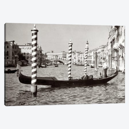 1950s Anonymous Businessman Riding In Gondola Rowing Boat On The Grand Canal The Rialto Bridge In Background Venice Italy Canvas Print #VTG785} by Vintage Images Canvas Wall Art