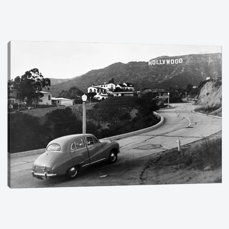 1950s Austin Car Driving Up The Hollywood Hills With Hollywood Sign In Distance Los Angeles Ca USA Canvas Print #VTG786} by Vintage Images Canvas Artwork