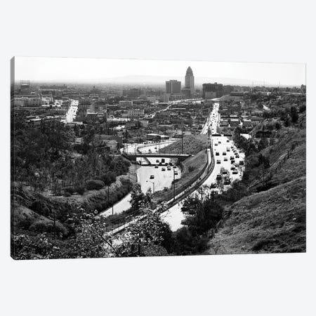 1950s City Hall In Center Of Skyline With Highway Freeway Traffic Into And From Los Angeles California USA Canvas Print #VTG787} by Vintage Images Canvas Wall Art