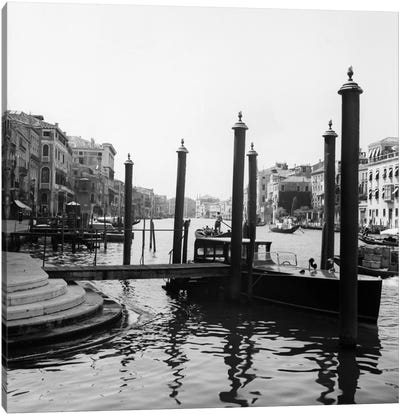1920s-1930s Venice Italy Gondolas Along Grand Canal Canvas Art Print - Venice Art