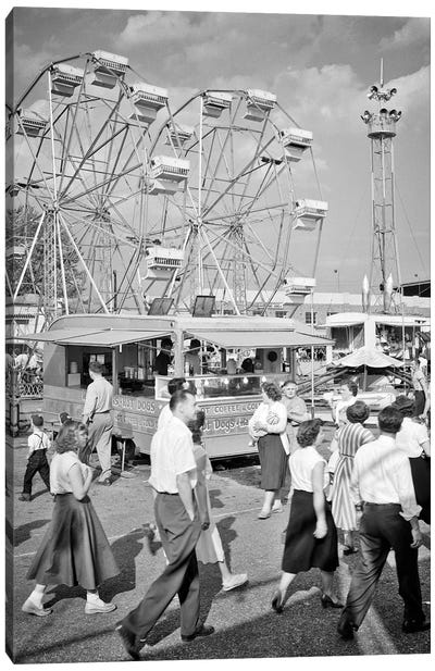 1950s Crowd Men Women Teenagers Attending Walking On The Midway Of The York County Fair Pennsylvania USA Canvas Art Print - Vintage Images