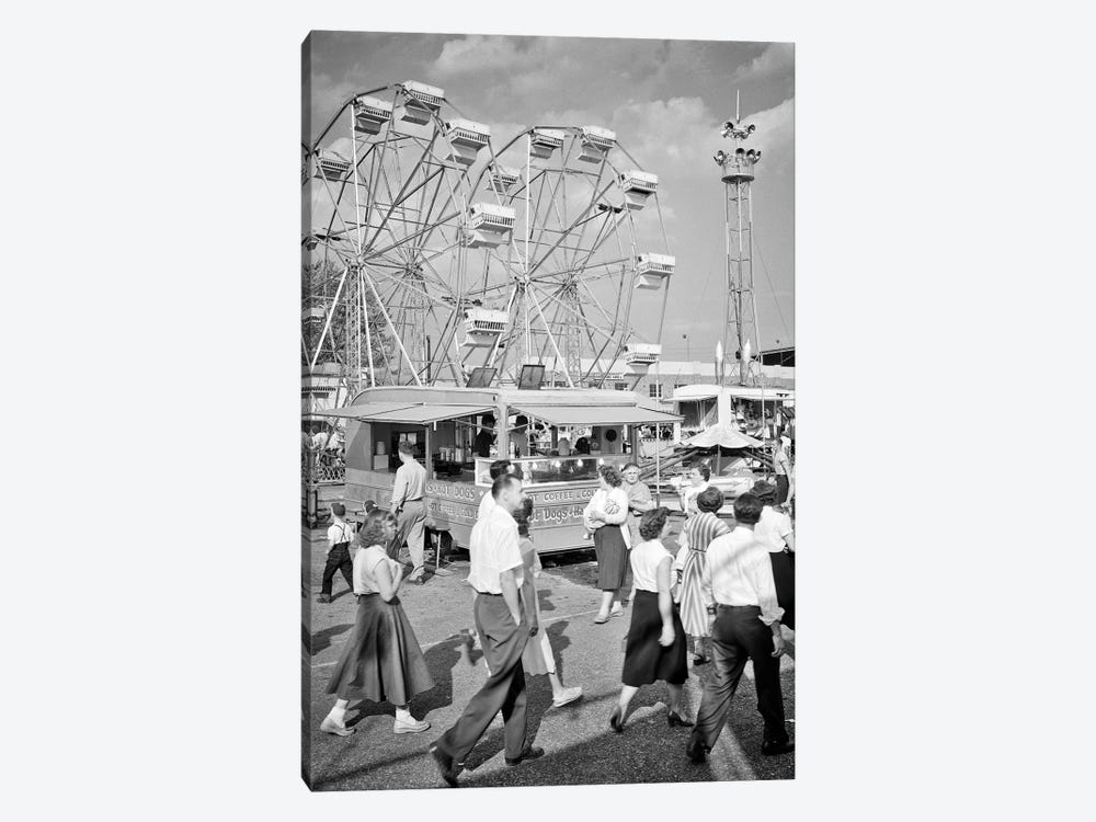 1950s Crowd Men Women Teenagers Attending Walking On The Midway Of The York County Fair Pennsylvania USA by Vintage Images 1-piece Canvas Artwork