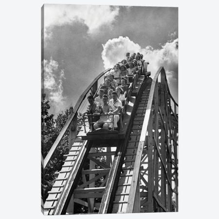 1950s Group Of Teens On Roller Coaster Coming Over And Down The Top Of Crest Outdoor Canvas Print #VTG792} by Vintage Images Canvas Wall Art