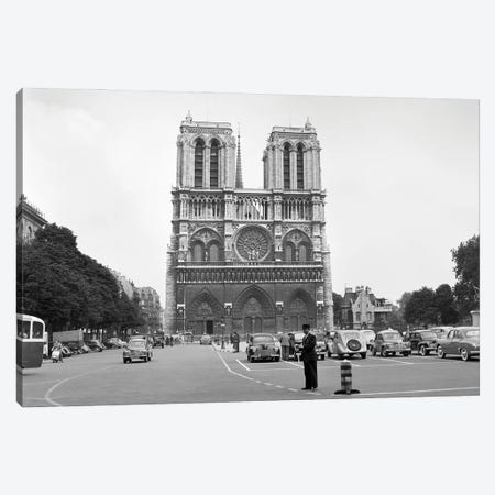 1950s Notre Dame Cathedral Single Anonymous Silhouetted Pedestrian Man Ile De La Cite Paris France Canvas Print #VTG794} by Vintage Images Art Print