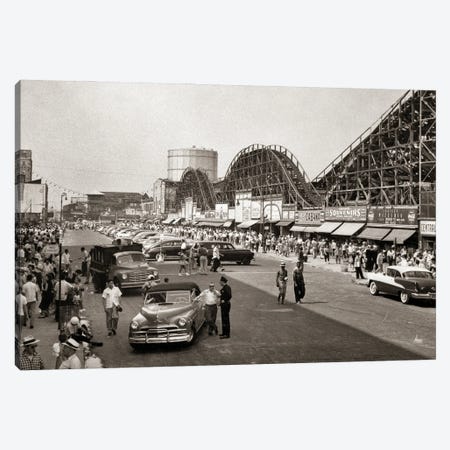 1950s Roller Coaster Crowded Streets Parked Cars Coney Island Brooklyn New York USA Canvas Print #VTG799} by Vintage Images Canvas Art