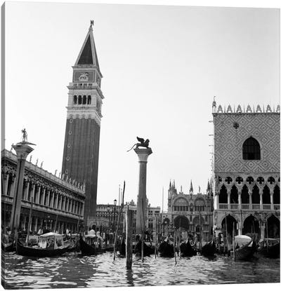 1920s-1930s Venice Italy Piazza San Marco Campanile Tower And Winged Lion Statue Canvas Art Print - Venice Art