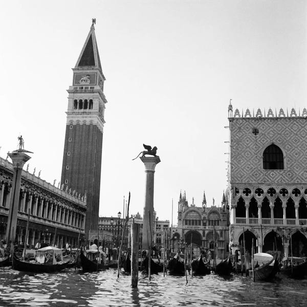 Harbors: 1920s-1930s Venice Italy Piazza San Marco Campanile Tower And Winged Lion Statue by Vintage Images