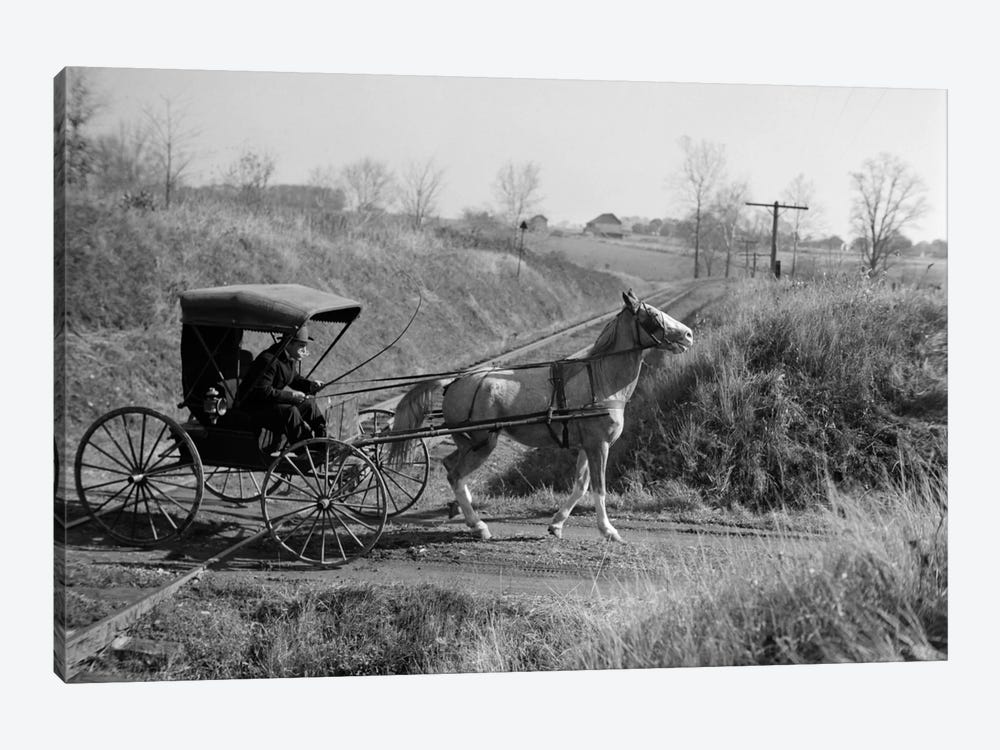 1890s-1900s Rural Country Doctor Driving Horse & Carriage Across Railroad Tracks by Vintage Images 1-piece Art Print