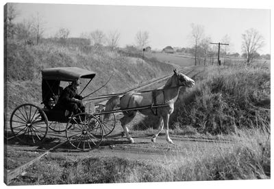 1890s-1900s Rural Country Doctor Driving Horse & Carriage Across Railroad Tracks Canvas Art Print - Doctor Art