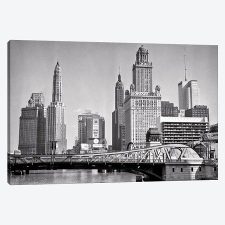 1950s Skyline Of Michigan Avenue Buildings And Chicago River Lift Bridge Chicago Illinois USA Canvas Print #VTG800} by Vintage Images Canvas Art