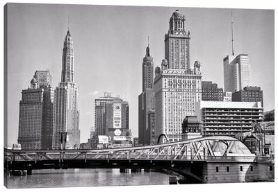 1950s Skyline Of Michigan Avenue Buildings And Chicago River Lift Bridge Chicago Illinois USA Canvas Art Print - Vintage Images