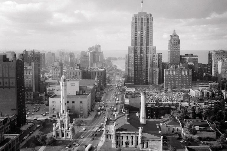 1950s Skyline View Water Tower Palmolive Building Along Michigan Avenue Chicago Illinois USA