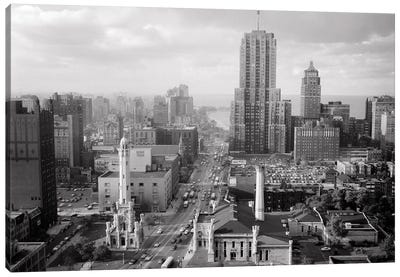 1950s Skyline View Water Tower Palmolive Building Along Michigan Avenue Chicago Illinois USA Canvas Art Print - Vintage Images