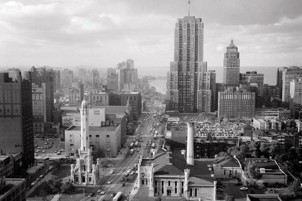 Fine Art Print: 1950s Skyline View Water Tower Palmolive Building Along Michigan Avenue Chicago Illinois USA by Vintage Images