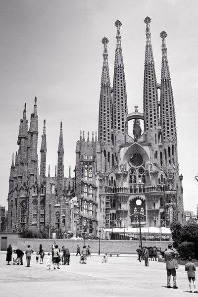 La Sagrada Familia: 1950s The Great Unfinished Gothic Modernisme Cathedral Of The Sagrada Familia By Architect Antoni Gaudi Barcelona Spain by Vintage Images