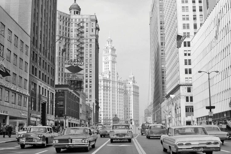 1960s 1963 Chicago Il USA Michigan Avenue Traffic Wrigley Building