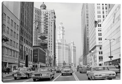 1960s 1963 Chicago Il USA Michigan Avenue Traffic Wrigley Building Canvas Art Print - Illinois Art
