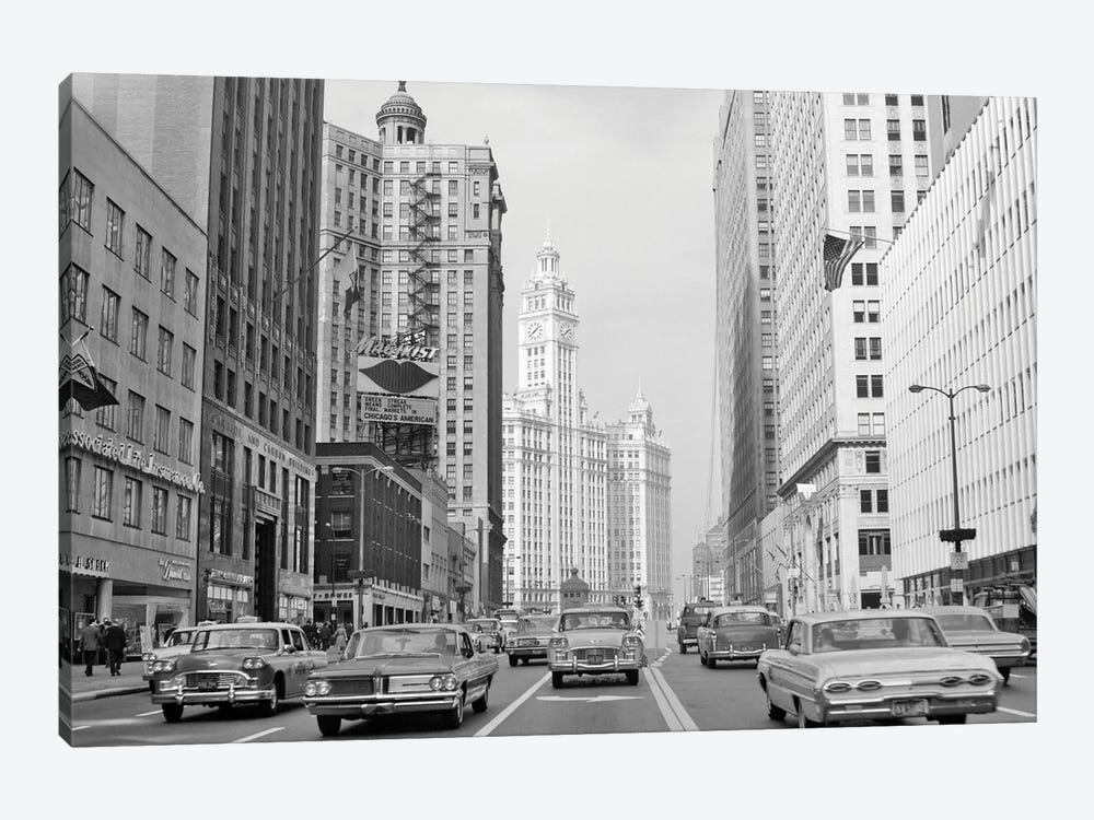 1960s 1963 Chicago Il USA Michigan Avenue Traffic Wrigley Building by Vintage Images 1-piece Canvas Wall Art