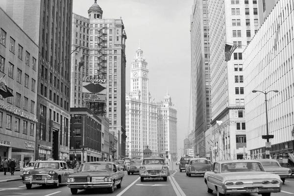 Illinois: 1960s 1963 Chicago Il USA Michigan Avenue Traffic Wrigley Building by Vintage Images