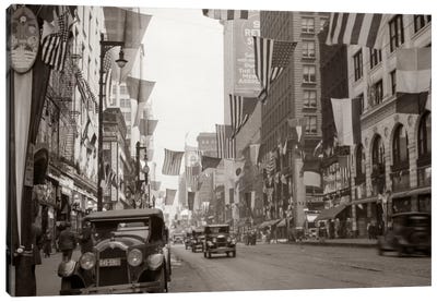 1926 Downtown Chicago State Street With American And Other National Flags Canvas Art Print - Historical Art