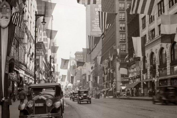 1926 Downtown Chicago State Street With American And Other National Flags