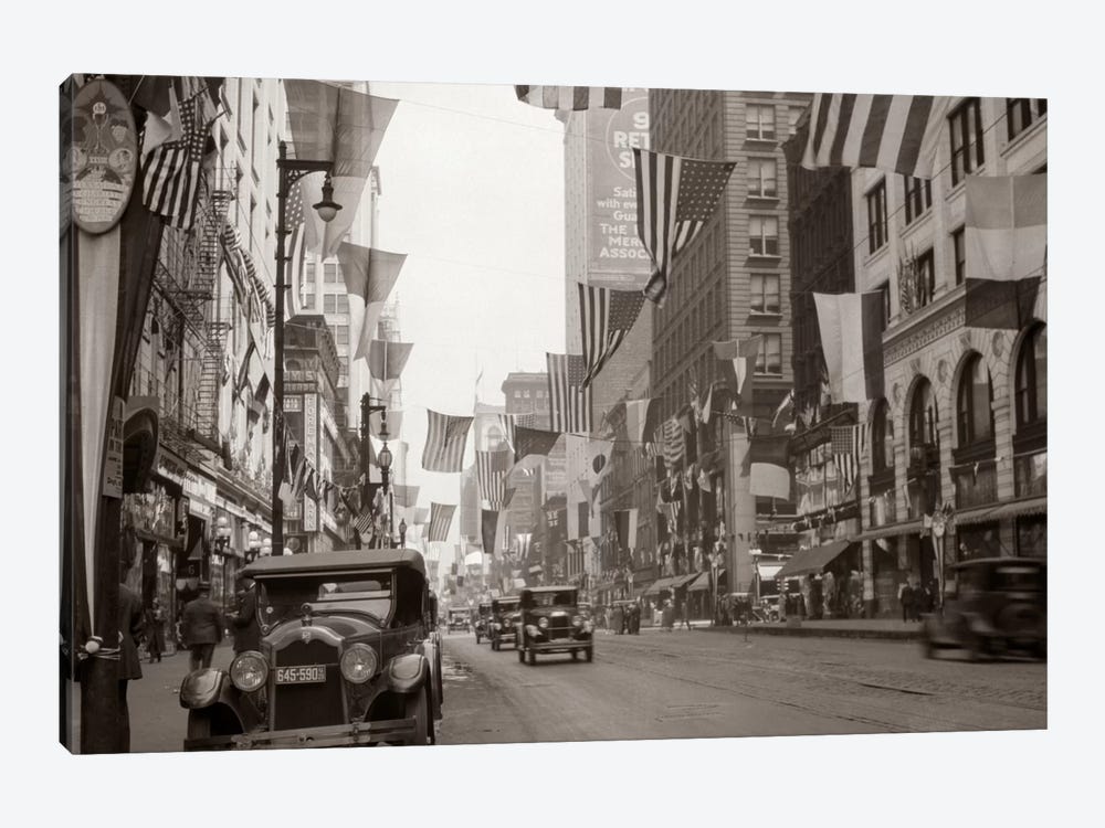 1926 Downtown Chicago State Street With American And Other National Flags by Vintage Images 1-piece Canvas Art