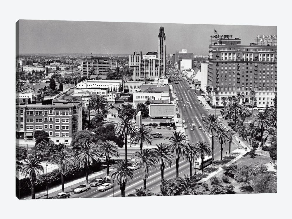 1960s Aerial Of Wilshire Boulevard Look Across Lafayette Park To Shopping District Sheraton Hotel Palm Trees Los Angeles Ca USA by Vintage Images 1-piece Canvas Wall Art