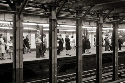 1960s Anonymous Riders Passengers Standing Waiting For Subway Train At 14Th Street Union Square Station NYC USA by Vintage Images canvas print