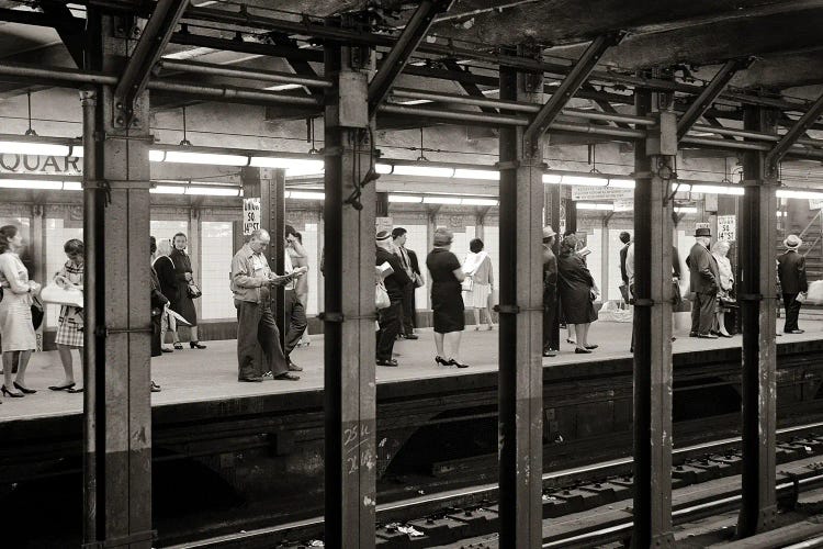 1960s Anonymous Riders Passengers Standing Waiting For Subway Train At 14Th Street Union Square Station NYC USA