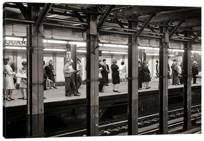 1960s Anonymous Riders Passengers Standing Waiting For Subway Train At 14Th Street Union Square Station NYC USA Canvas Art Print - Vintage Images