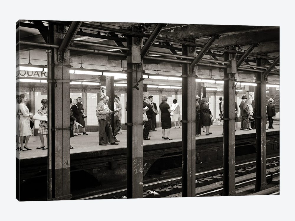 1960s Anonymous Riders Passengers Standing Waiting For Subway Train At 14Th Street Union Square Station NYC USA by Vintage Images 1-piece Canvas Print
