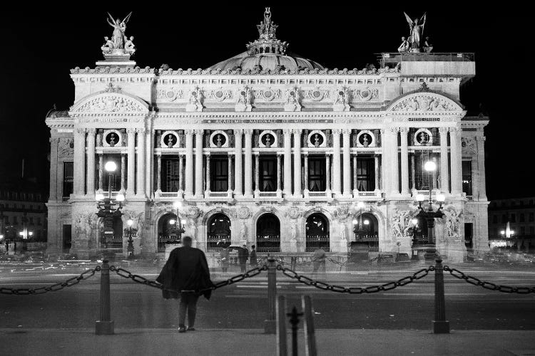 1960s Anonymous Silhouetted Man Looking At Palais Garnier Opera House At Night Paris France