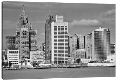 1960s Building Skyline Across The Detroit River Detroit Michigan USA Canvas Art Print - Michigan Art