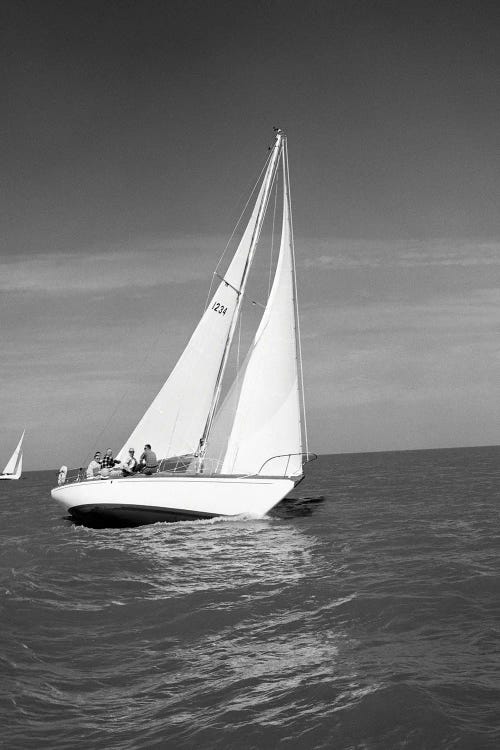 1960s Group Of Five Men Sailing On Large Sailboat