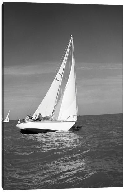 1960s Group Of Five Men Sailing On Large Sailboat Canvas Art Print - Vintage Images