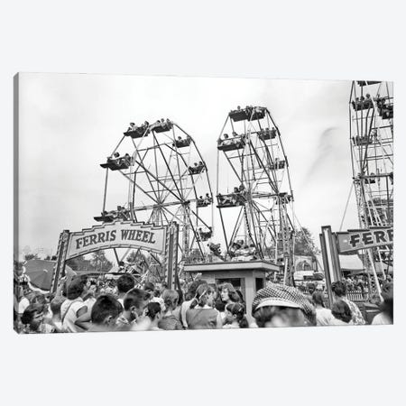 1960s Teens Lined Up At Ticket Both To Ride On One Of Three Ferris Wheels At County Fair Canvas Print #VTG824} by Vintage Images Art Print