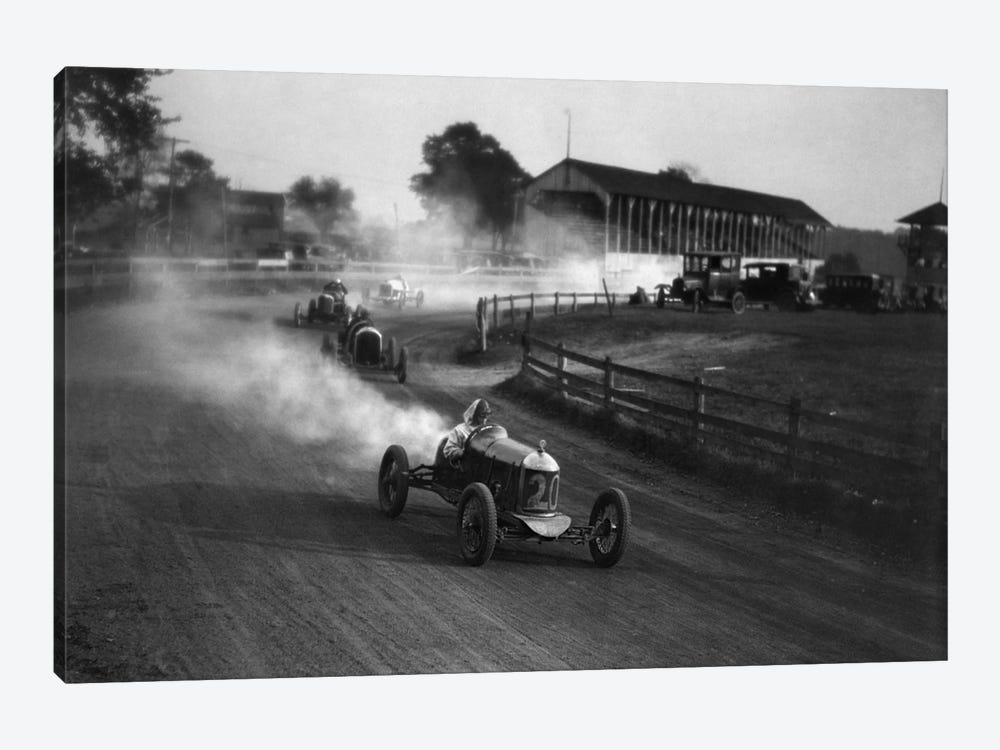 1930s Auto Race On Dirt Track With Cars Going Around Turn Kicking Up Dust by Vintage Images 1-piece Canvas Art Print