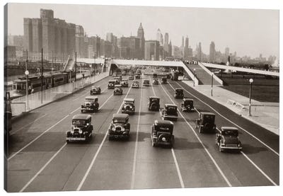 1930s Automobile Traffic Chicago Illinois USA Canvas Art Print - Chicago Art