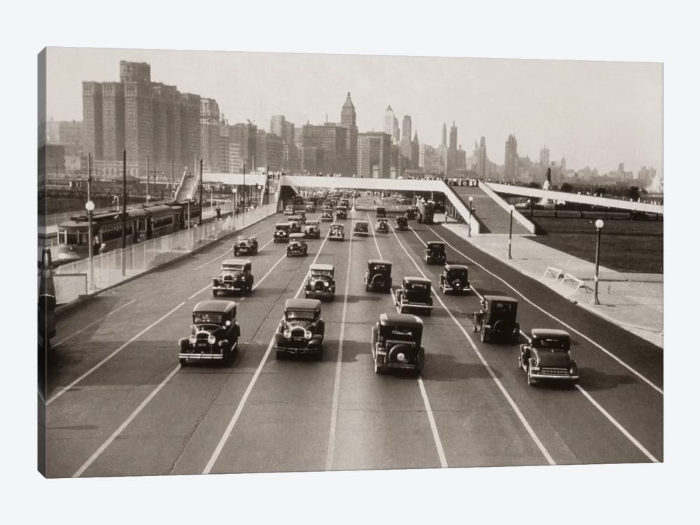 1930s Automobile Traffic Chicago Illinois USA by Vintage Images 1-piece Canvas Art Print