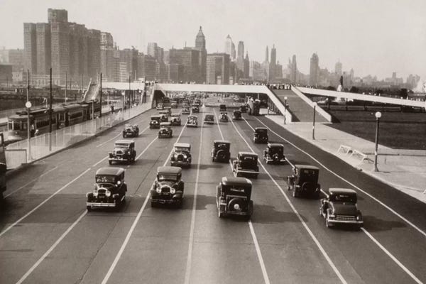 Illinois: 1930s Automobile Traffic Chicago Illinois USA by Vintage Images