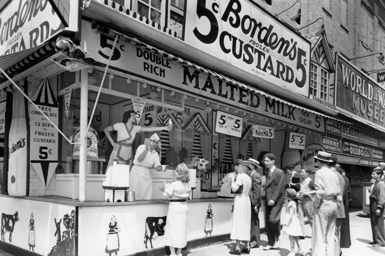 1930s Borden's 5 Cent Frozen Custard Cone Stand On Coney Island New York City NY USA