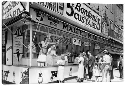 1930s Borden's 5 Cent Frozen Custard Cone Stand On Coney Island New York City NY USA Canvas Art Print - Vintage Images