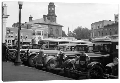 1930s Buses Cars Parked Small Town Square Claremont New Hampshire USA Canvas Art Print - New Hampshire Art