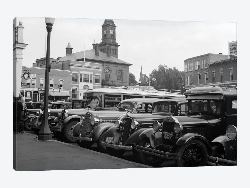 1930s Buses Cars Parked Small Town Square Claremont New Hampshire USA by Vintage Images 1-piece Canvas Art Print
